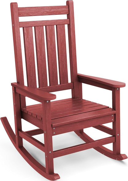 SERWALL HDPE Rocking Chair, Outdoor Rocking Chair for Adults, All Weather Porch Rocker for Lawn Garden, Crimson Red