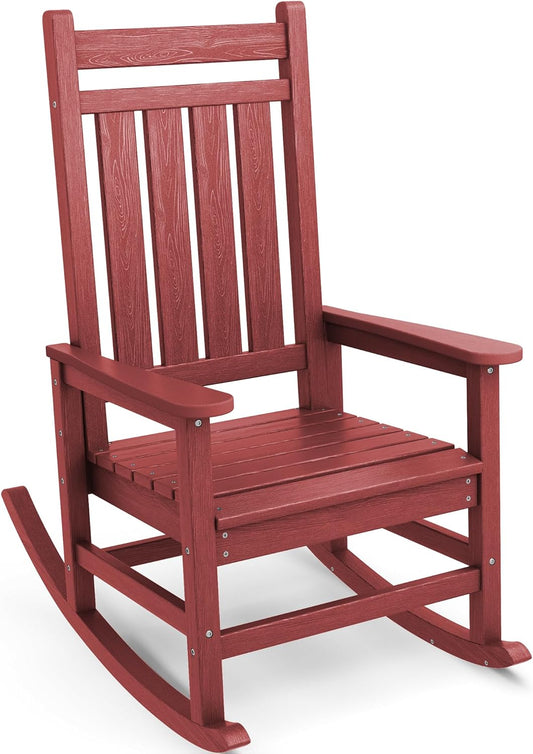 SERWALL HDPE Rocking Chair, Outdoor Rocking Chair for Adults, All Weather Porch Rocker for Lawn Garden, Crimson Red