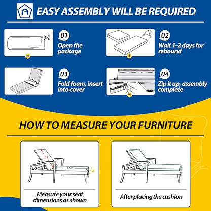 AAAAAcessories Outdoor Chaise Lounge Cushions, Waterproof, Fade-Resistant Patio Furniture Replacement Cushions, 80" x 26" x 3", Gray