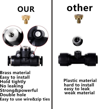 12 Pack Brass Misting Nozzles Outdoor Cooling System with 12 Heavy Duty Misting Nozzle,12 Tees,2 Brass Plugs,2 Black Plugs for Outdoor Cooling system