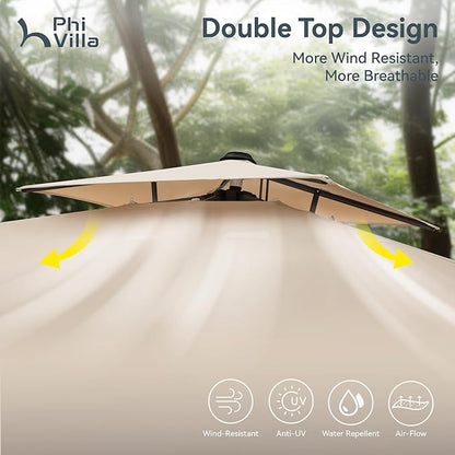 PHI VILLA 10'x 13' Cantilever Patio Umbrella, Outdoor Rectangle Large Umbrellas with Hydraulic Lift and 360°Rotation, Beige
