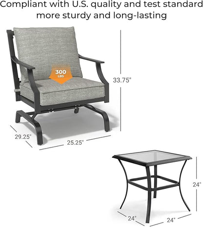 Grand patio Rocking Chairs Patio Chairs Bistro Sets Conversation Chair Indoor Outdoor Chat Set Motion Chair A Comfortable Shake of 5-10° Unique Design Patio Set with Grey Cushions 3-Piece