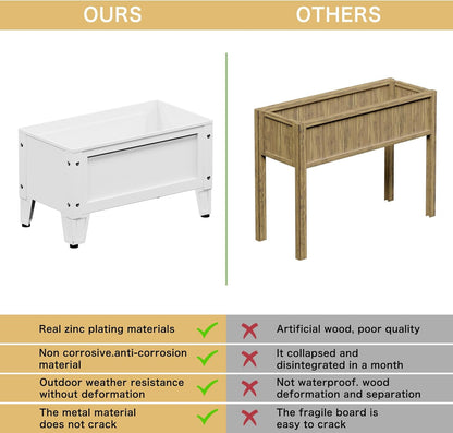 Raised Garden Bed with Low Profile Design Metal Planter Box for Growing Fresh Herbs Vegetables Flowers Succulents&Other Plants for Outdoor Backyard Patio Deck Balcony White