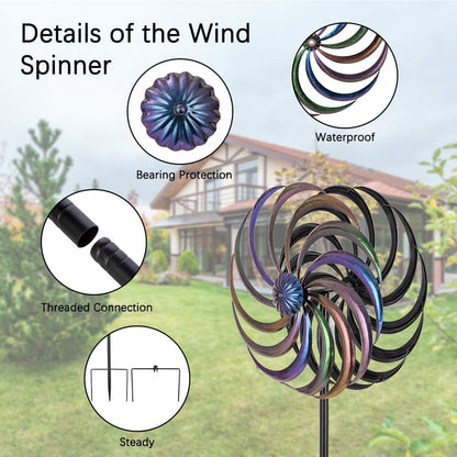DREAMYSOUL Wind Spinner Outdoor, 13 Inches Dia Rainbow Metal Kinetic Wind Spinners, Dual Wind Spinners for Yard Garden Outside Patio Lawn Decor