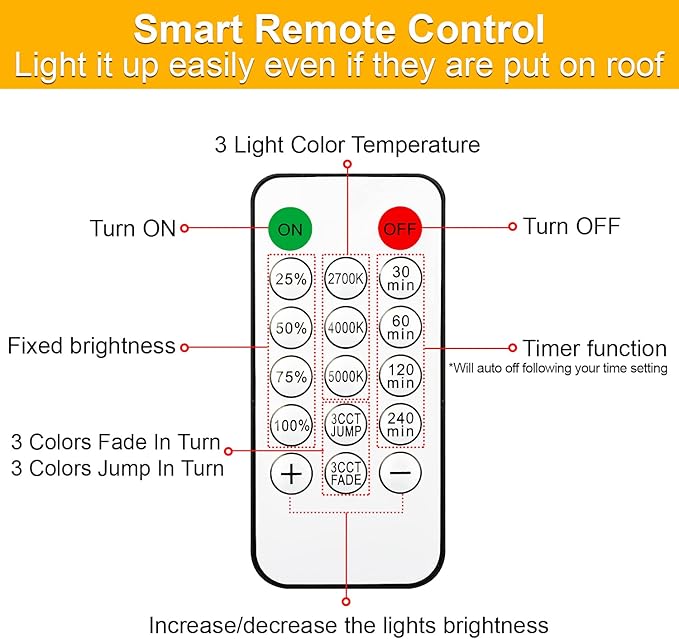 Mlambert 3-Color in 1 Solar String Lights Outdoor Waterproof Dimmable, 48ft Remote LED Patio Lights,15 Hanging Sockets Shatterproof Light for Backyard
