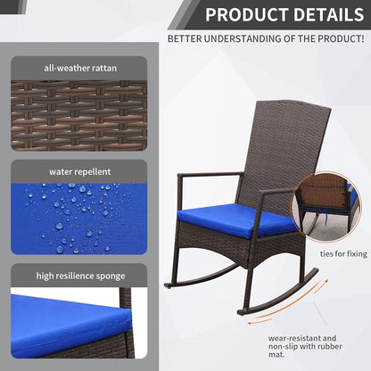 Rocking Chair Outdoor 3 Pieces High-Backed Patio Rocking Chairs Bistro Table and Chairs Set of 2, Royal Blue