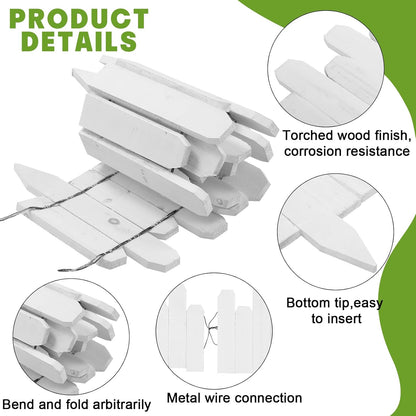 Soaoo 6 Pack Wood Garden Edging Border Outdoor Landscape Edging Flexible Decorative Garden Fence Border with White Gloves for Lawn Yard Tree Flower Bed Pathway (White)