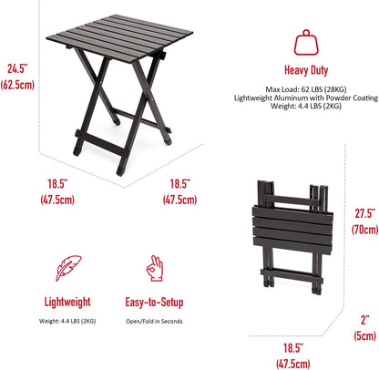 SUNNYFEEL Folding Camping Table - Lightweight Aluminum Portable Picnic Table, 18.5x18.5x24.5 Inch for Cooking, Beach, Hiking, Travel, Fishing, BBQ, Indoor Outdoor Small Foldable Camp Tables