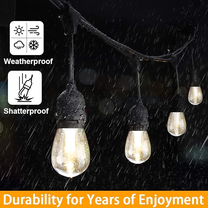 Mlambert 3-Color in 1 Solar String Lights Outdoor Waterproof Dimmable, 48ft Remote LED Patio Lights,15 Hanging Sockets Shatterproof Light for Backyard