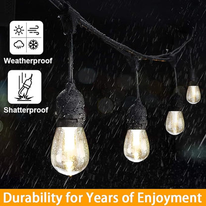 Mlambert 3-Color in 1 Solar String Lights Outdoor Waterproof Dimmable, 48ft Remote LED Patio Lights,15 Hanging Sockets Shatterproof Light for Backyard