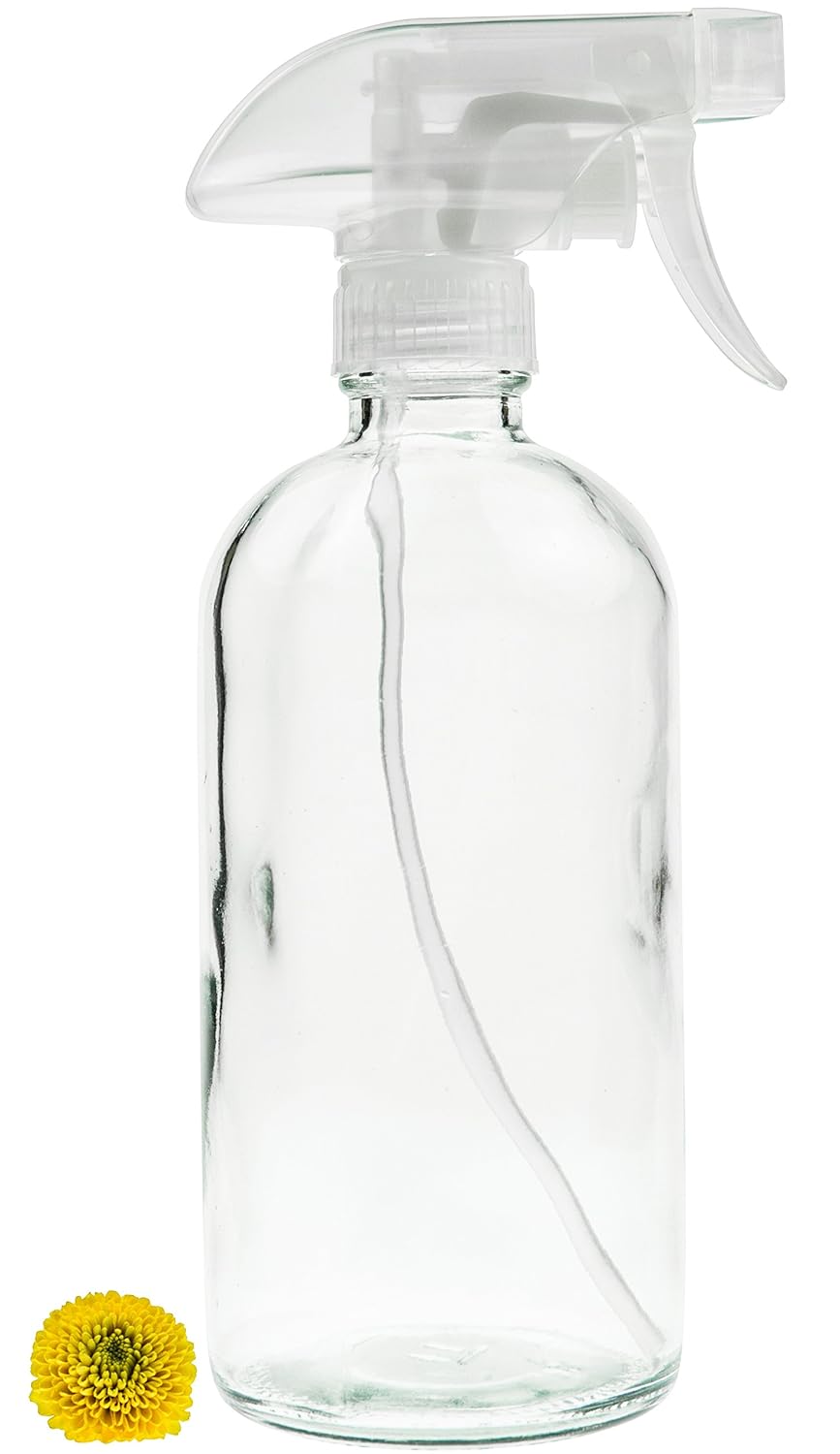 Sally's Organics Glass Spray Bottle - Empty Refillable 16 oz Container is Great for Essential Oils, Cleaning Products, Homemade Cleaners, Misting Plants with Water, and Vinegar Mixtures for Cleaning