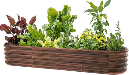 8x2ft Oval Galvanized Raised Garden Bed Kits 16" Tall Outdoor Large Metal Modular Planter Box 9-in-1 Raised Beds for Gardening,Vegetables,Fruits,Flowers & Herbs (Brown)