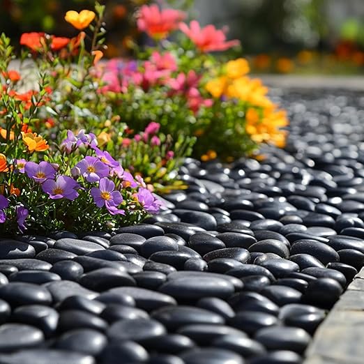 10 lbs Black River Rocks - Large Polished Black Pebbles for Plants & Garden Decorative Stones，2-3" Polished Pebbles for Landscaping, Fish Tanks, Flower Pots, Water Fountains