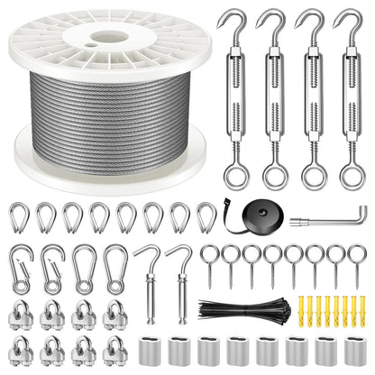 1/8" Wire Rope Kit, 100FT Steel Wire Cable, Vinyl Coated Stainless Steel Cable with Turnbuckles for Outdoor, Garden, Kitchen and Craft Projects