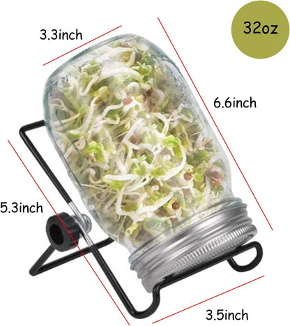 Sprouting Jar Kit, Wide Mouth Quart Mason Jars with Screen Sprout Lids & Stand, Seeds Germination Growing Kit, Seed Sprouter Set for Growing Organic Broccoli Alfalfa Mung Microgreens Bean (1Pack)