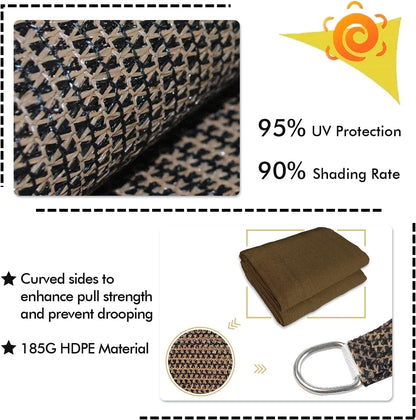KANAGAWA Sun Shade Sail 10'x13' Brown Rectangle UV Block Canopy Awning Shelter Fabric Cloth Screen for Outdoor Patio Garden Backyard
