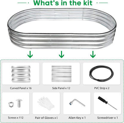 JERIA 2 Pcs 6×3×1ft Oval Raised Garden Bed,Galvanized Raised Garden Bed Kit Outdoor Metal Gardening Planter Box for Vegetable, Fruits, Flower，Herbs