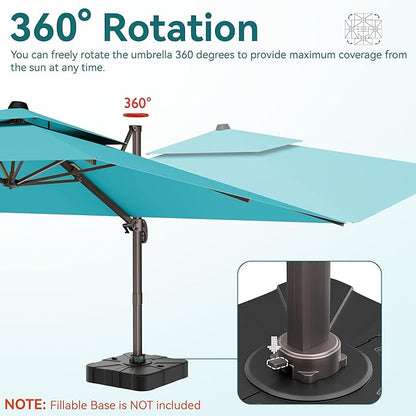 9x12 FT Patio Umbrella, Large Cantilever Rectangular Double Top Heavy Duty Offset Umbrellas with 360° Rotation, Outdoor shade for Garden Deck Pool, Turquoise