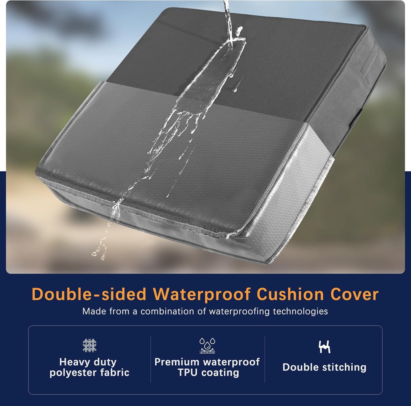 Favoyard Outdoor Seat Cushion Set 24 x 24 Inch Waterproof & Fade Resistant Patio Furniture Cushions with Removable Cover Deep Seat & Back Cushion with Handle and Adjustable Straps for Chair Sofa Couch