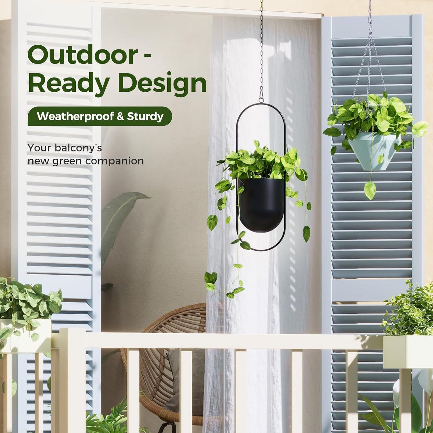 Bamworld Hanging Planters for Indoor Outdoor Plants Metal Hanging Pots for Plants 5.5 Inch Hanging Baskets Window Plant Hanger Ceiling Hanging Flower Pots with Chain for Wall Decor Garden(Black)