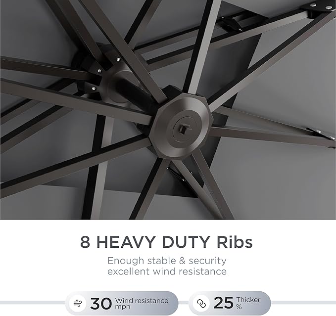 10' X 13' Patio Umbrella with Base Included Outdoor Large Rectangle Offset Cantilever Umbrellas Double Top Heavy Duty Windproof with 360-degree Rotation for Pool Garden Deck