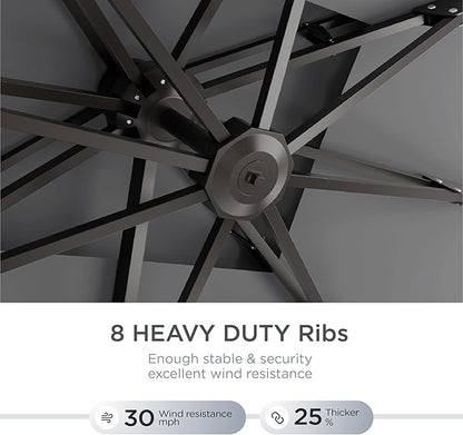 10' X 13' Patio Umbrella with Base Included Outdoor Large Rectangle Offset Cantilever Umbrellas Double Top Heavy Duty Windproof with 360-degree Rotation for Pool Garden Deck