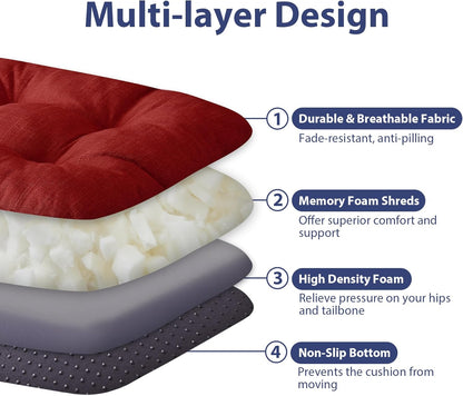 Chair Cushions for Dining Chairs, Dining Chair Cushions, Tufted Indoor Chair Pads with Ties & Non Slip Backing, Seat Cushions for Kitchen Chairs 16.5” x 16.5” x 3.5”, Set of 4, Red