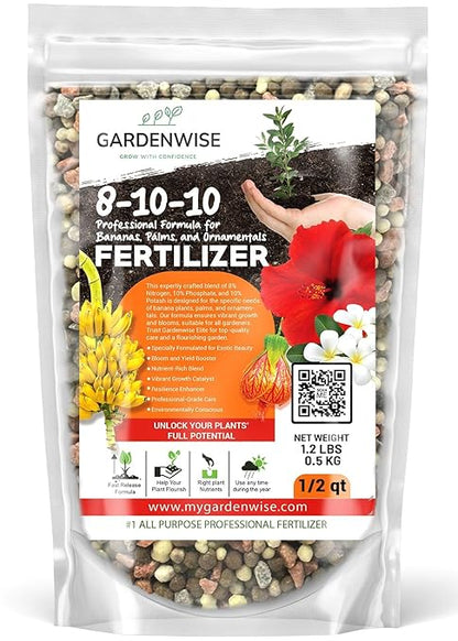 Elite 8-10-10 Professional Fertilizer for Banana, Flowering, and Fruit Trees, Ornamentals - Boosts Flowering & Fruiting - for Indoor & Outdoor Plants (1/2 Quart)