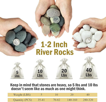 20 lbs River Rocks for Plants, 1-2 Inch Decorative Pebbles Stones for Landscaping Garden Painting Crafting Walkways and Outdoor Yard