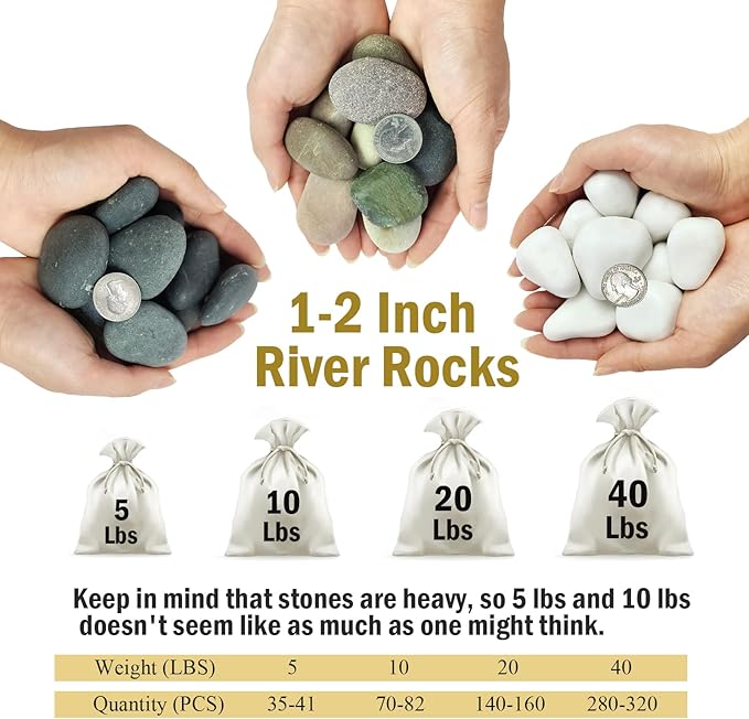 10 lbs Black River Rocks, 1-2 Inch Black Stones Pebbles for Plants, Landscaping, Garden, Aquarium, Backyard and Indoor Water Fountains