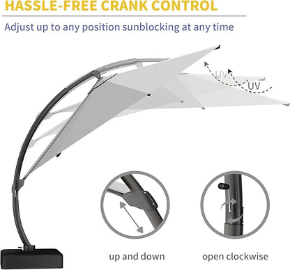 Kingdura 11ft Offset Cantilever Patio Umbrella with Base Included, Large Round Aluminum Outdoor Umbrella, 360° Rotation & Infinite Tilt, Heavy Duty Frame for Deck Pool Backyard, Light grey