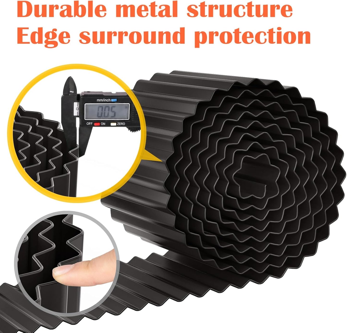 LAVEVE Corrugated Metal Garden Edging 8" x 20Ft, Landscape Edging Border for Lawn, Flower Bed, Garden Fence, Paver Edging (Black)