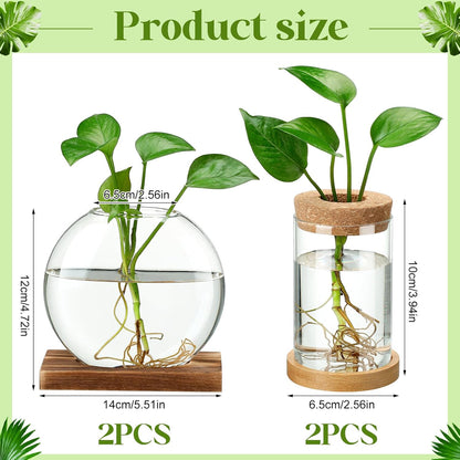 Layhit 4 Pcs Plants Propagation Stations vases Glass Planters with Wooden Lid and Bamboo Stand for Hydroponic Plants Gardening Gifts for Women Mom Home Office Tabletop Decoration(Novelty Style)