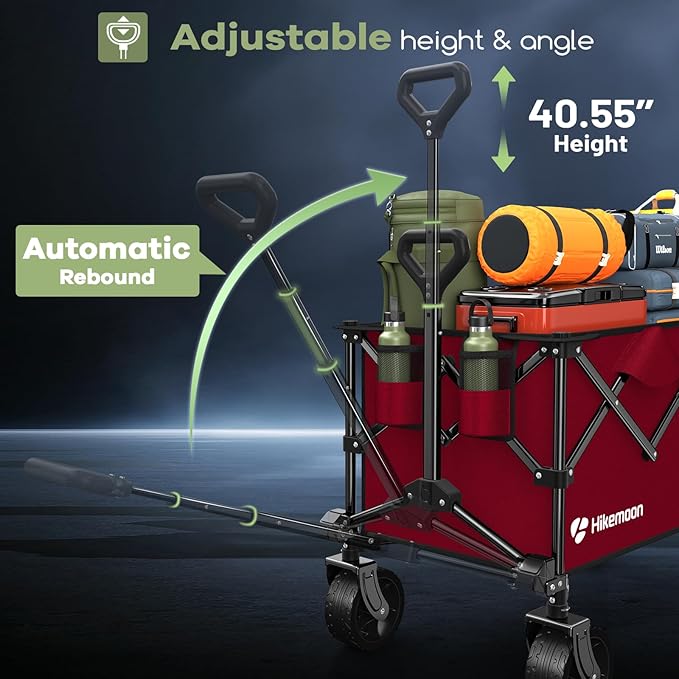 150L Collapsible Wagons Carts Foldable, 360LBS Heavy Duty Folding Beach Cart with Big All-Terrain Wheels, Portable Utility Wagon for Grocery, Shopping, Garden, Sports, Red