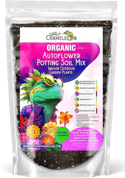 Organic Autoflower Potting Soil Mix – Ready-to-Use Living Soil, No Fertilizers Needed – Balanced Nutrients, Light Texture, Excellent Drainage, Boosts Germination & Root Growth (5 quarts)