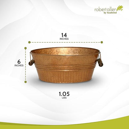 Headwind Vintage Collection 14-Inch New Penny Oval Galvanized Tub with Handles – Metal Wash Basin Planter - Galvanized Metal Tub for Indoor & Outdoor Use by Robert Allen