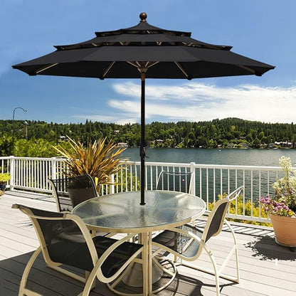 EliteShade USA 10-Year-Non-Fading 9Ft 3 Tiers Market Umbrella Patio Umbrella Outdoor Table Umbrella with Ventilation, Black