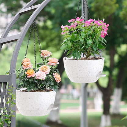12 Inch Hanging Baskets 2 PC with Chains, Self-Watering Hanging Planters for Indoor Outdoor Plants, Plastic Hanging Flower Pots,Speckled White