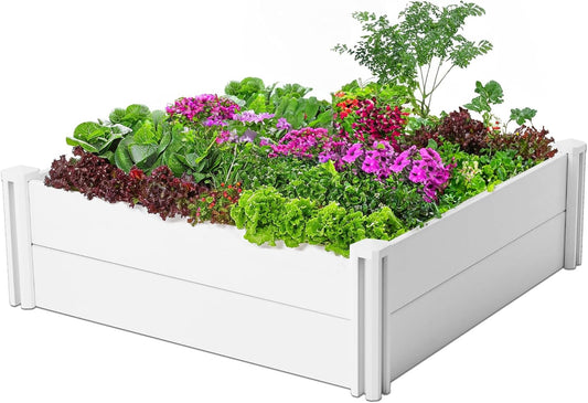 PASAMIC Durable Vinyl Raised Garden Bed, 4x4x1ft Raised Bed for Gardening, Planter Box with Open Bottom, Raised Garden Bed Outdoor, DIY Above Ground Garden Bed for Fruit, Vegetables, Herbs