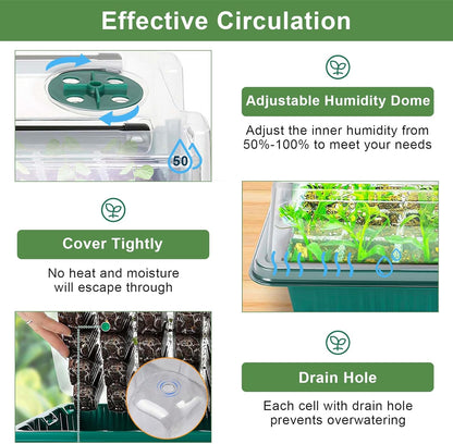 Self Watering Seed Starter Tray with Grow Light, 2 Pack 120 Cells Seed Starter Kit with Humidity Dome, Seed Starting Kit for Plant Starter, Indoor Seedling Tray with 4" High Lid Germination Tray