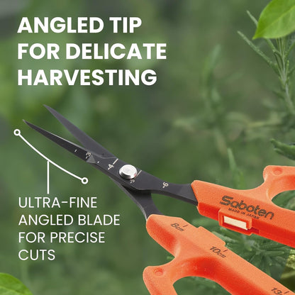 Saboten Japan 6.3" Automatic Japanese Harvesting Shears - Fine-Tipped Angled Blade, Magnetic Springless Action, Stainless Steel with Fluorine Coating, Ergonomic Grip - forest Originals, Made in Japan