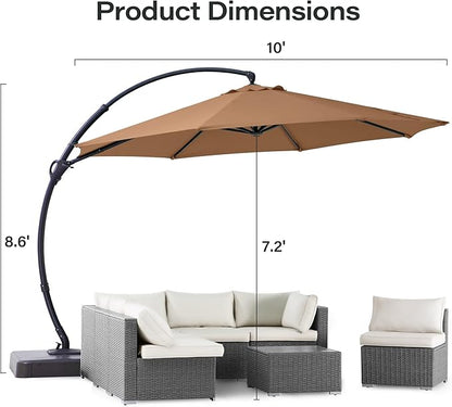 LAUSAINT HOME Outdoor Patio Umbrella with Base included, 10 FT Deluxe Curvy Cantilever Umbrella Offset Hanging umbrella with 360° Rotation for Market, Pool, Garden, Backyard, Deck (Tan, 10 FT)