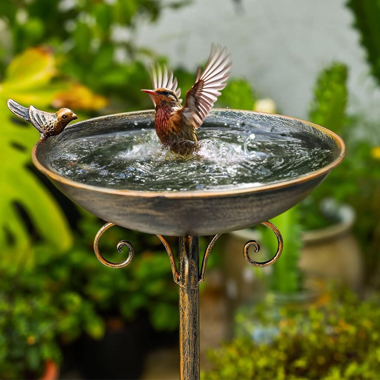 Diam 11.4" W*27.6" H Cast Iron Pedestal Bird Bath, Bird Baths for Outdoors, Seed Tray Garden Yard Decoration