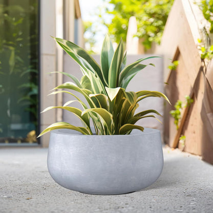 Kante 15.7" Dia Round Concrete Planter, Cement Plant Pots with Drainage Hole and Rubber Plug for Outdoor Indoor Garden Home, Modern Curvaceous Design, Gray