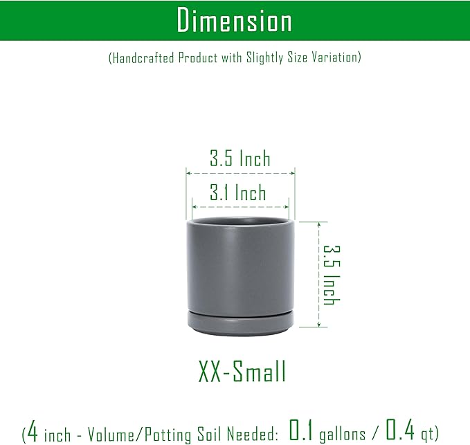 D'vine Dev Set of 2 Plants Pots, 3.5 Inch Ceramic Planter Pot for Plants with Drainage Hole and Saucer, Speckled Grey, 94-V-A-3