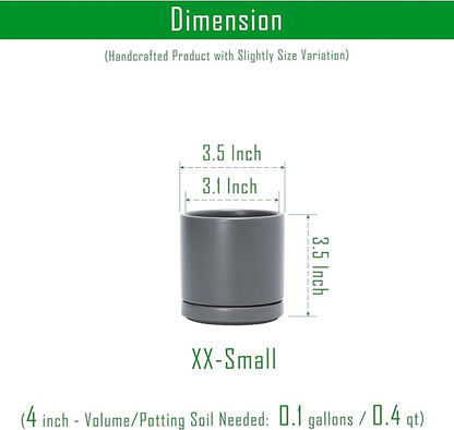 D'vine Dev Set of 2 Plants Pots, 3.5 Inch Ceramic Planter Pot for Plants with Drainage Hole and Saucer, Speckled Grey, 94-V-A-3