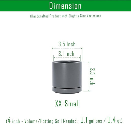 D'vine Dev Set of 2 Plants Pots, 3.5 Inch Ceramic Planter Pot for Plants with Drainage Hole and Saucer, Speckled Grey, 94-V-A-3