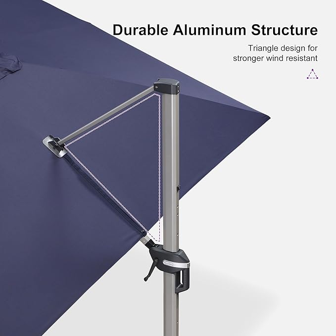 PURPLE LEAF Patio Umbrella with Base Included, 10‘×13’ Outdoor Aluminum Cantilever Umbrella with 360° Rotation, Aluminum Large Offset Umbrella for Outdoor Garden Pool, Navy Blue