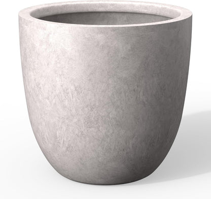 Kante 14 Inch Dia Round Concrete Planter, Indoor Outdoor Large Plant Pot with Drainage Hole and Rubber Plug for Home Patio Garden, Light Gray