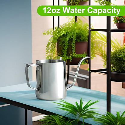Small Watering Can for Indoor Plants, Mini Indoor Watering Can with Long Spout and Handle 12 Oz / 350 ml Rust-Proof 304 Stainless Steel Material
